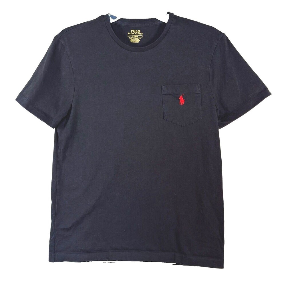 Polo Ralph Lauren T Shirt Mens Medium Custom Slim Fit Pocket Tee Black Red Pony